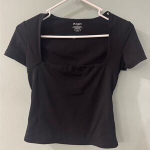 Pumiey Women's Black Square Neck Tee